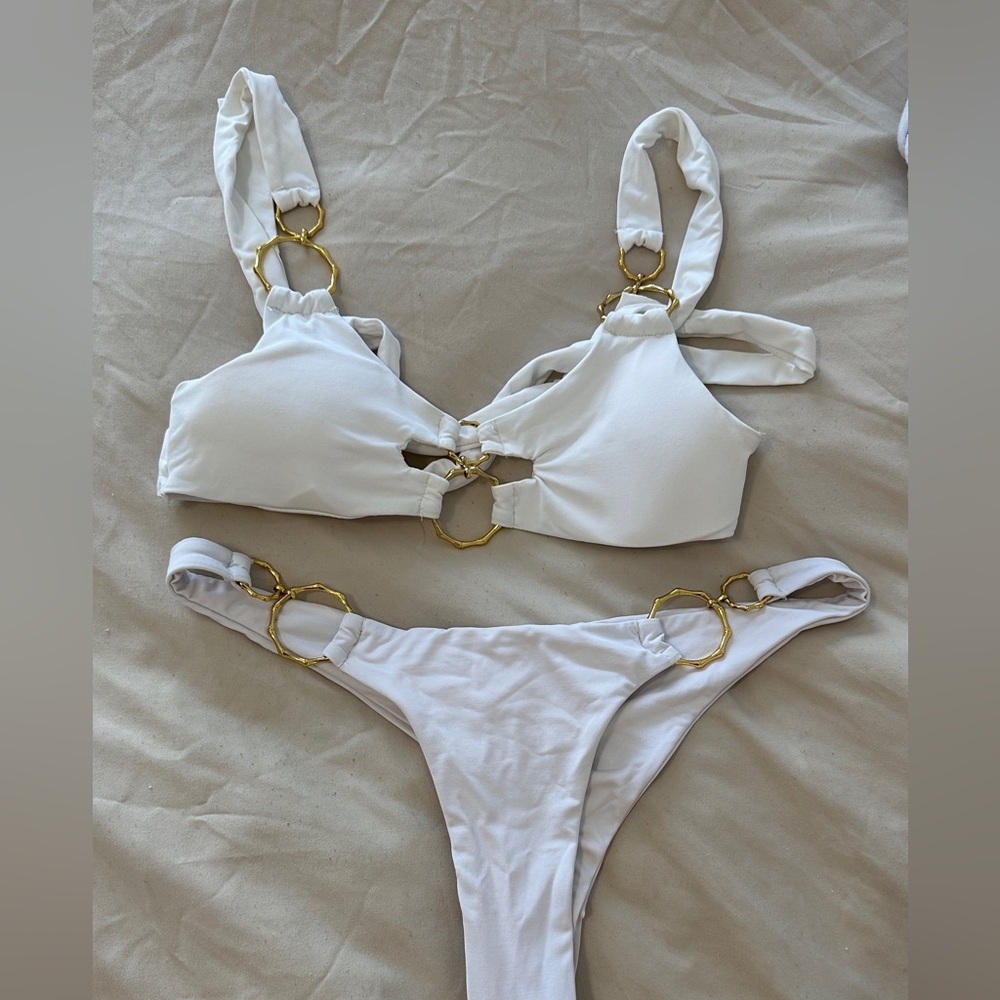 White Bikini with Gold Accents